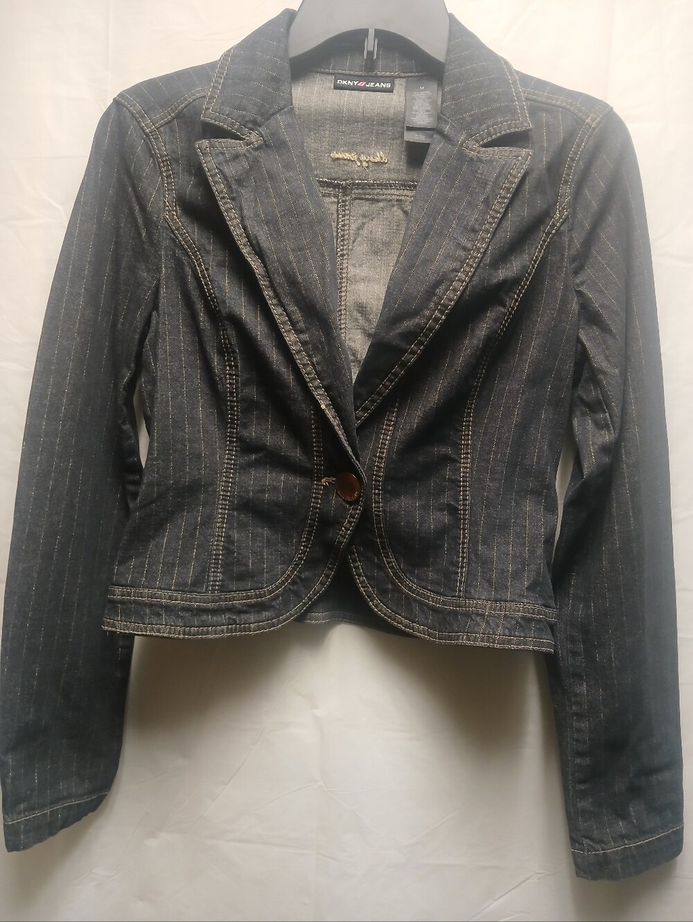 DKNY Jeans Women's Pinstripe Denim Blazer Jacket - Dark Blue